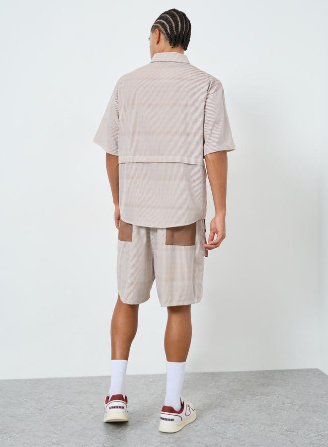 ستايلي طقم رجالي قميص وشورت بجيوب متباينة - Image 5